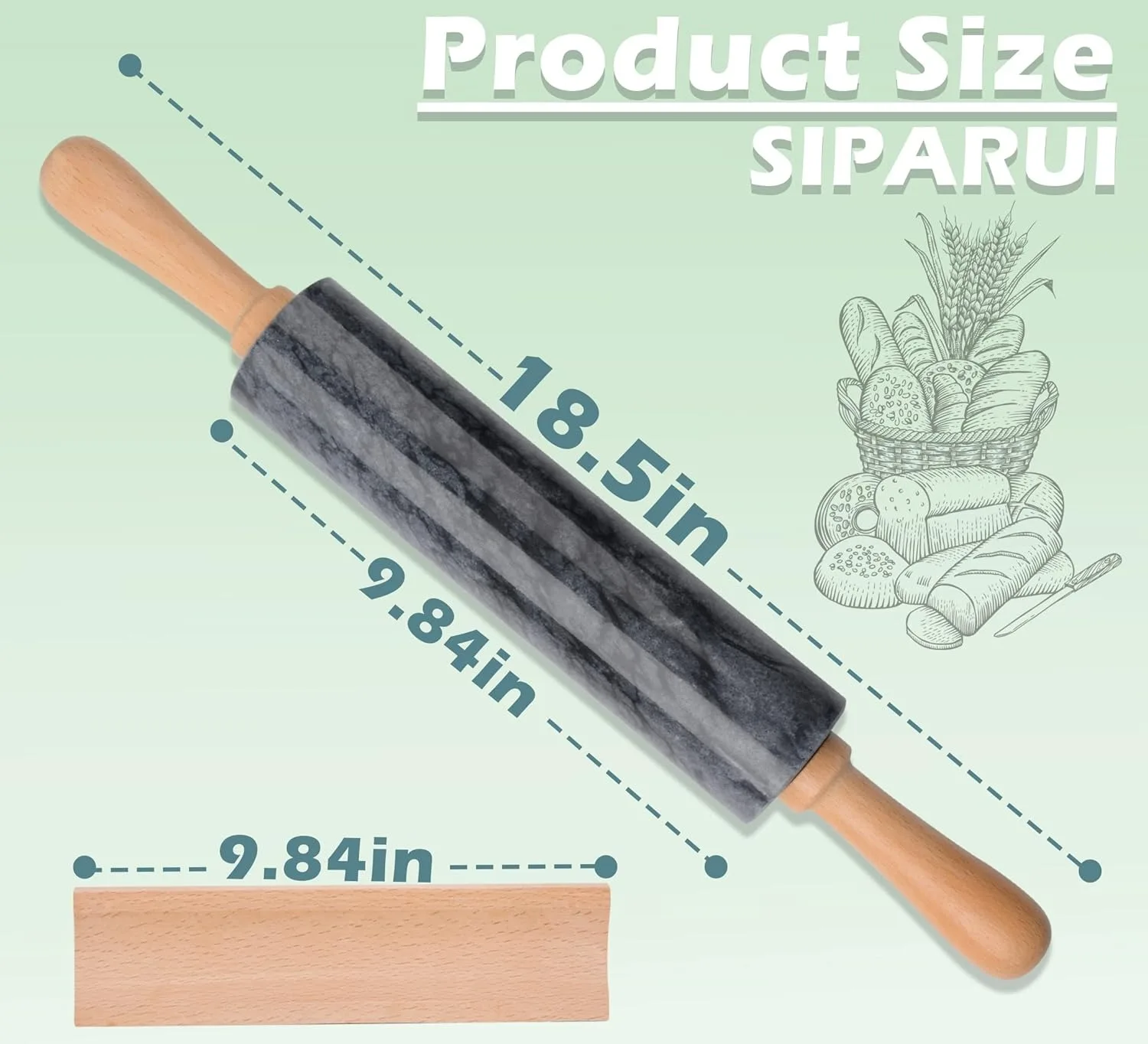 black Marble Rolling Pin with Wooden Cradle Thick Handle Set for Baking,18.5 inch Premium Quality Polished Roller for Pizza Dou