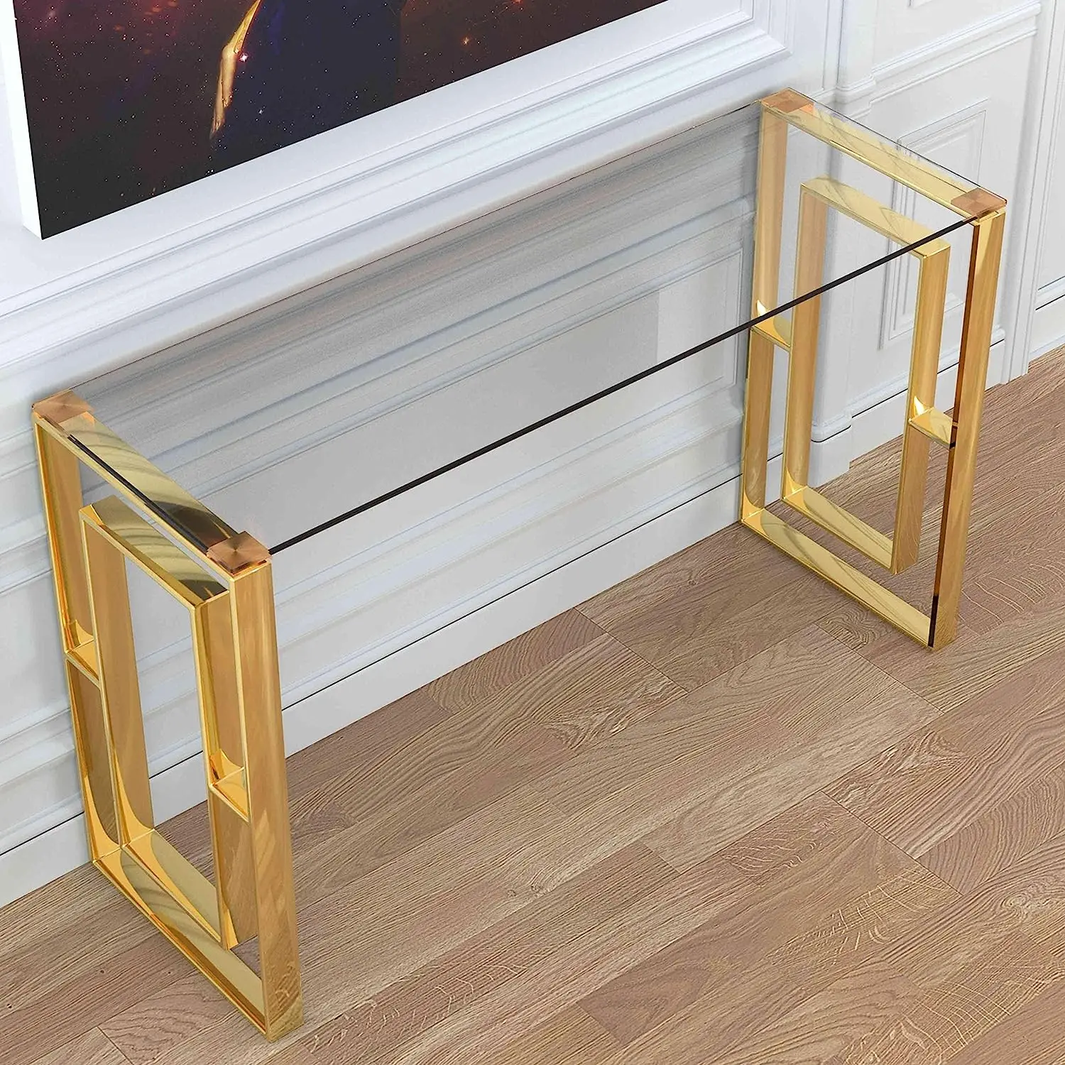 Стеклянный стол-консоль с рамой русалки золотой стеклянный верх Современная доступная дешевая металлическая мебель современный модный дизайн