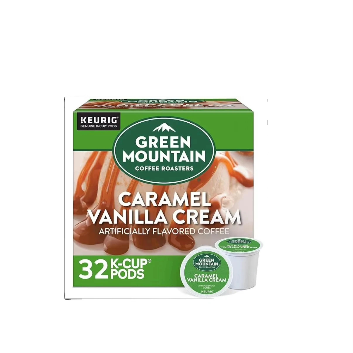 Green Mountain Coffee Roasters Caramel Vanilla Cream, Single-Serve Keurig K-Cup Pods, Flavored Light Roast Coffee Pods, 32 Count