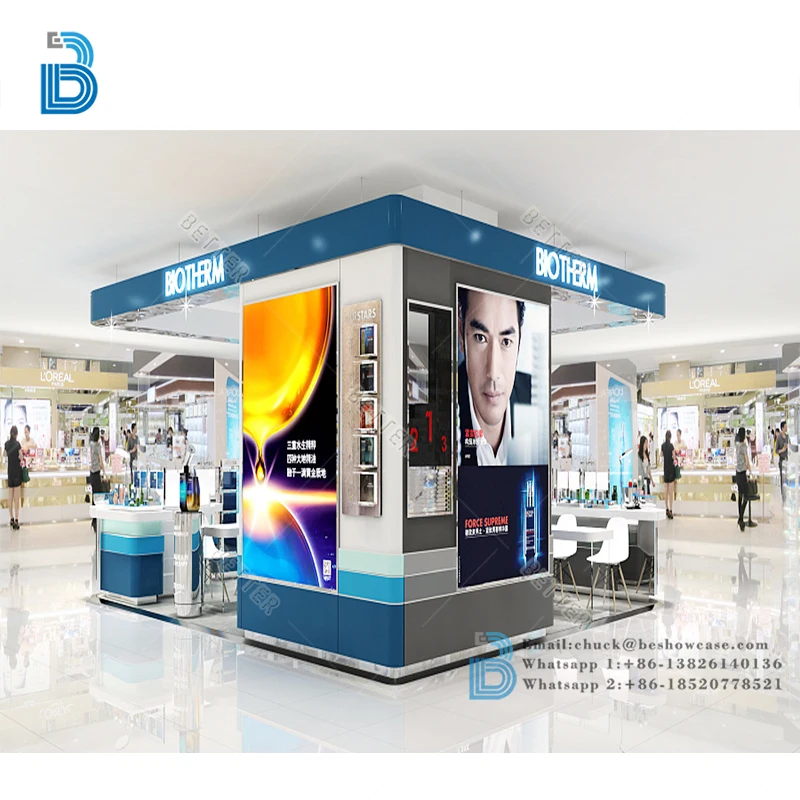 cosmetics kiosk with ceiling customized makeup mall kiosk cosmetic store design and manufacturer
