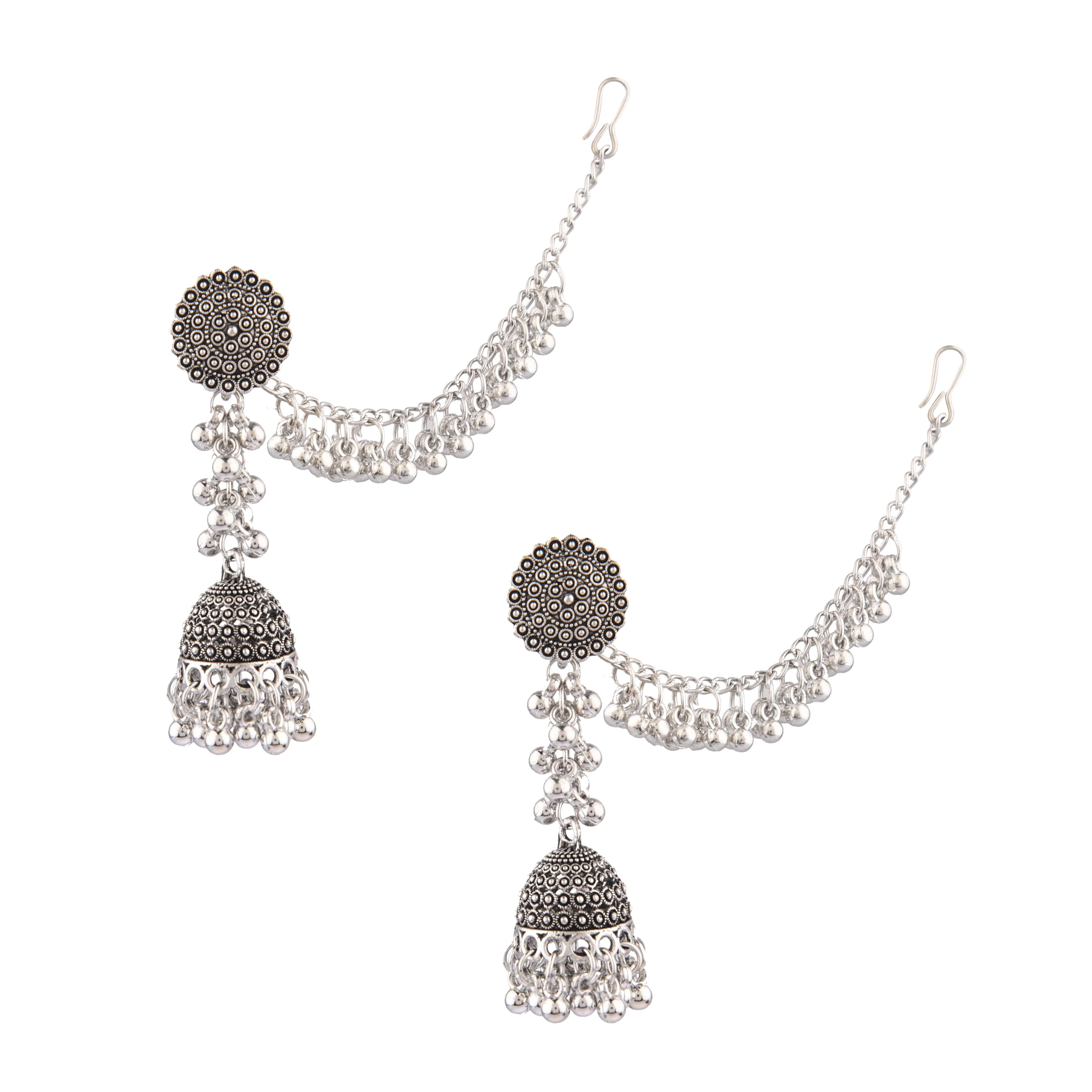 Indian Manufacturer Jewelry Supplier Oxidized Dangle Wedding Jhumka Jhumki Earrings Ear Chai Tassel Jewellery Set For Women
