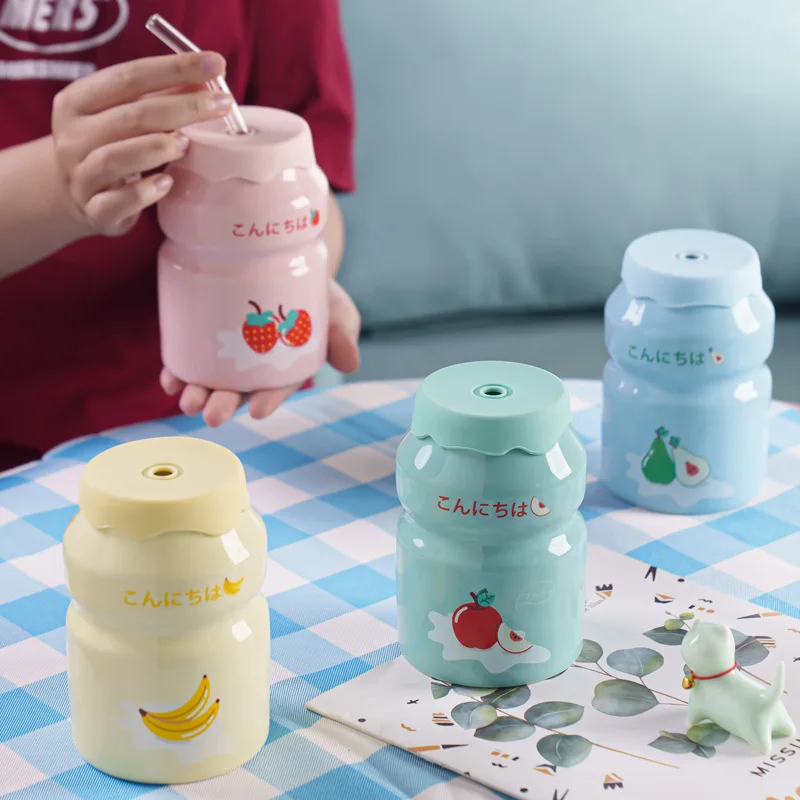 Custom Cute Cartoon Fruit Ceramic Mug With Lid Glass Straw Drinking Water Cup Large Capacity Portable Milk Coffee Cup