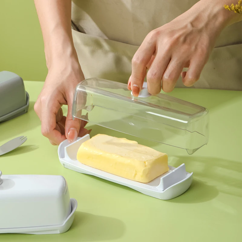 Plastic Rectangular Butter Storage Box Container Set With Lid And Stainless Steel Butter For Kitchenware