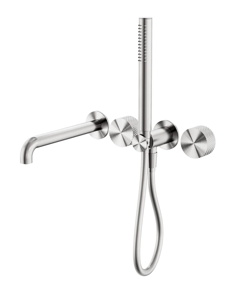 Brushed Gold Solid Brass In Wall Shower System Concealed Bathtub Mixer with Hand Shower Spout