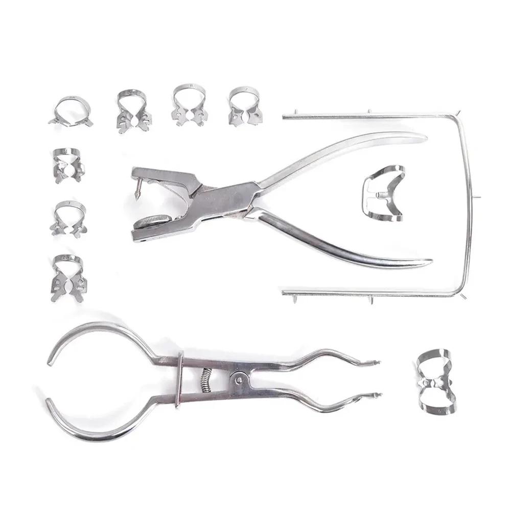 Endodontic Rubber Dam Kit With Clamps Set OF 12 Pcs And Autoclavable Stand Rack Dental Endo Orthodontic Clamps Set