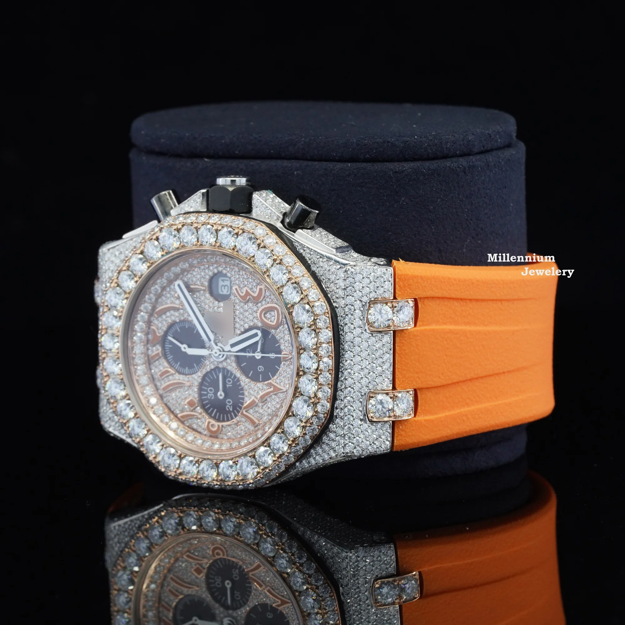 Top Selling Branded Iced Out Moissanite Watch Hip Hop Bust Down Chrono Watch For Men Rubber Belt Watch At Wholesales Price