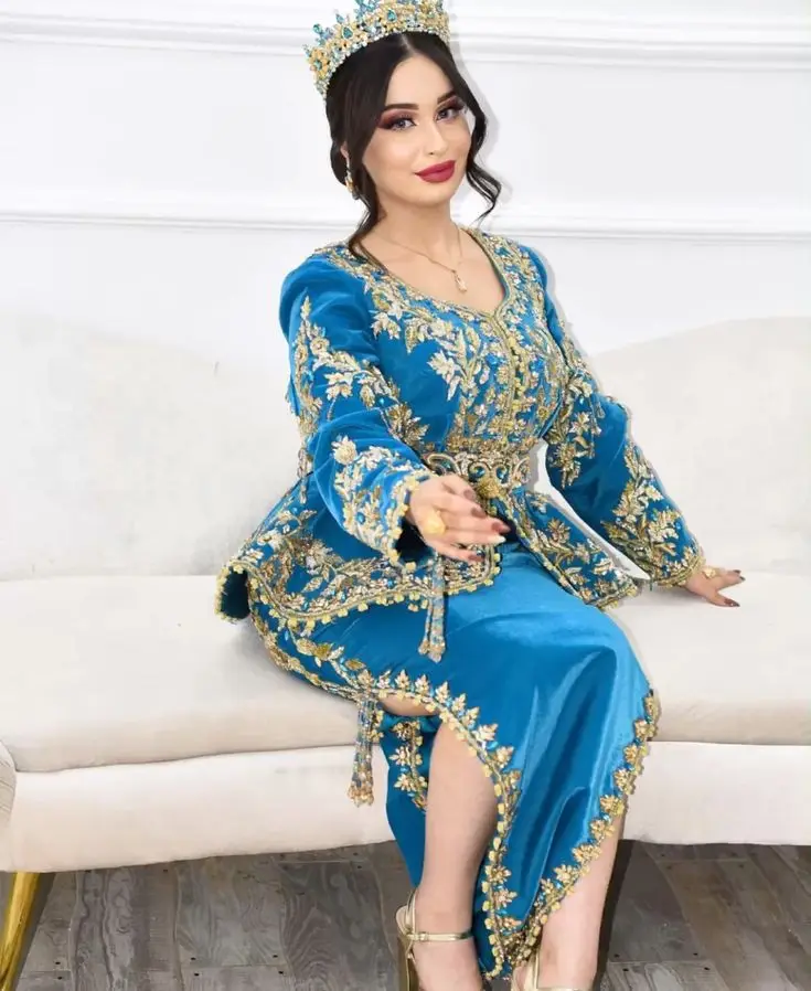 NEW--DAZZLING ZARI EMBROIDERY ON BLUE JACKET & KARAKOU DRESS WITH EMBELLISHED CRYSTAL GLASS BEADS,STONE,PEARLS,DABKA WORK = 2024