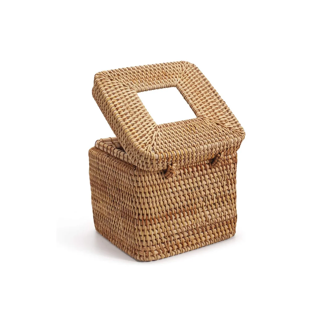 Elegant Brown Rattan Cylinder Tissue Holder Clear Tissue Box Cover for Kitchen and Home Decor Stylish Paper Storage Box