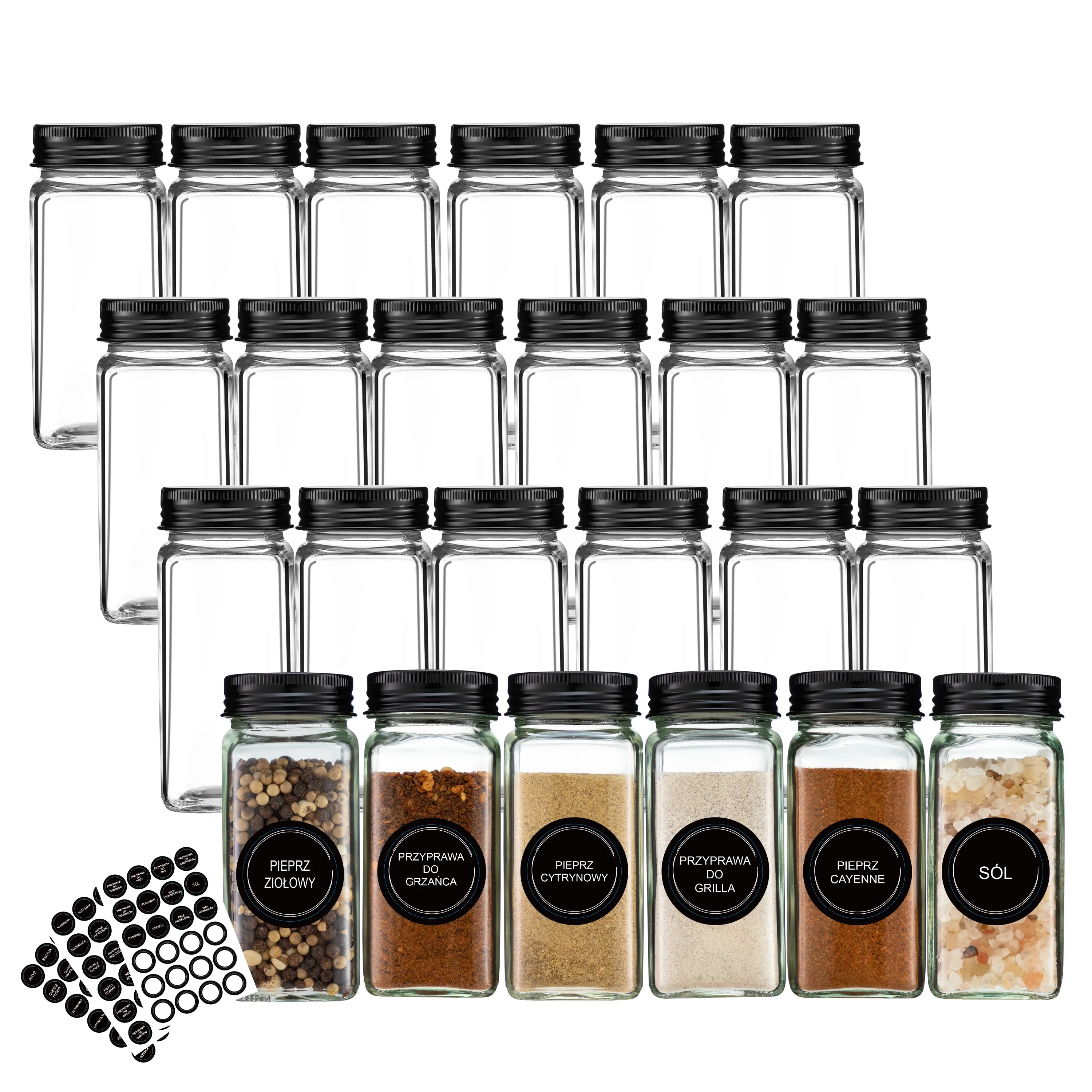 4oz Square Glass Spice Bottle Pepper Shakers seasoning bottle with Spice Labels black lids Spice Jar set