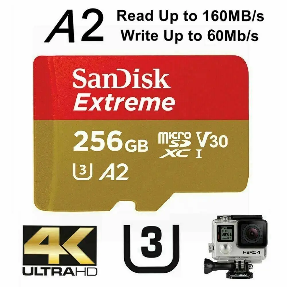 SanDisk Micro SD Card with SD Adapter Extreme UHS-I A2 V30 C10  flash TF Card 256gb class10 memory card