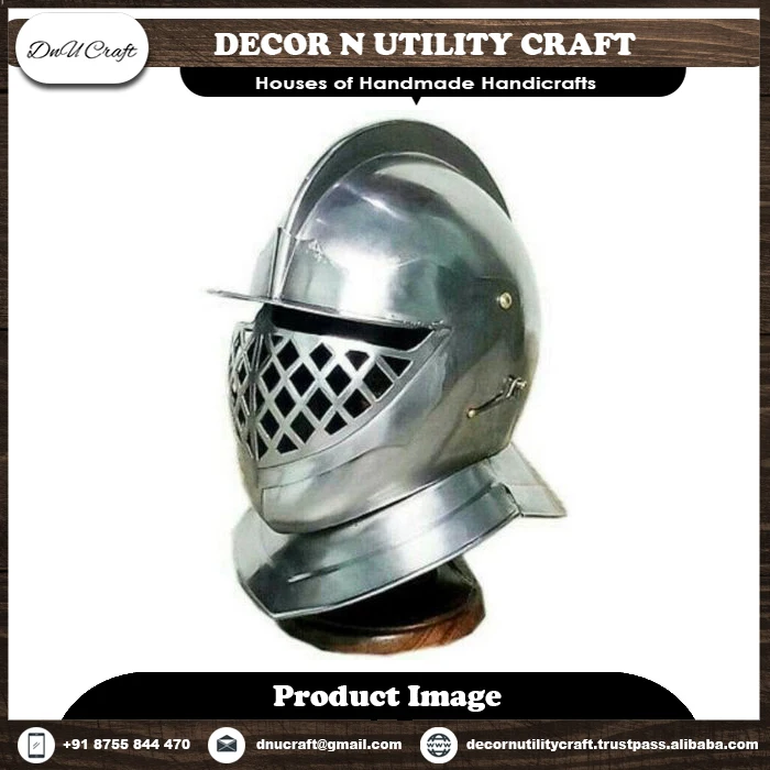 Embrace Medieval Majesty: Beautifully Handcrafted Antique-Style Steel and Brass Knight Helmets Await.
