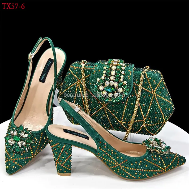 TX57   Newest Fashion Italian shoes and bag set wholesale 2024 blue color for wedding shoes and matching purse for women