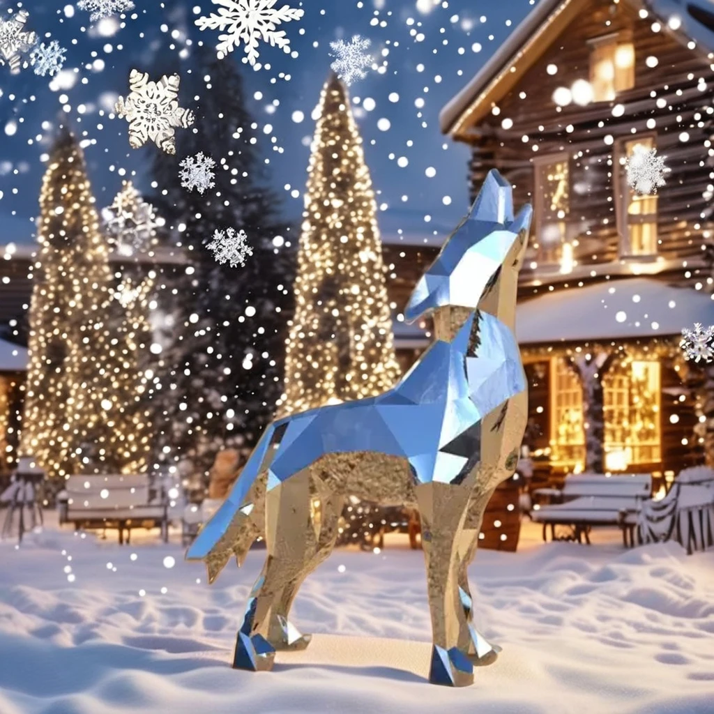 Modern Animal Mirror Polished Stainless Steel 3M Wolf Sculpture Christmas Decoration Metal Crafts