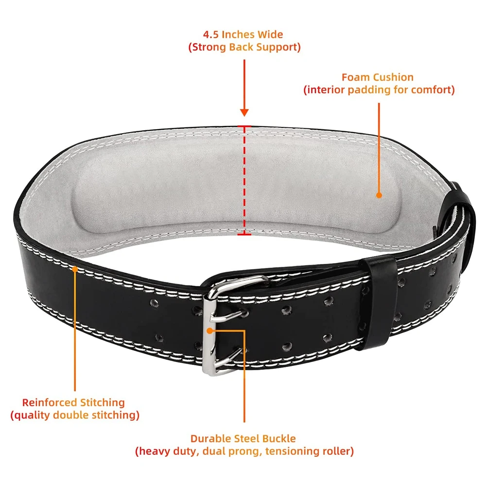 Leather Weight Lifting Belt for Men Women, Powerlifting Weightlifting Squat Deadlifts Gym Belt with 4.5 Padded