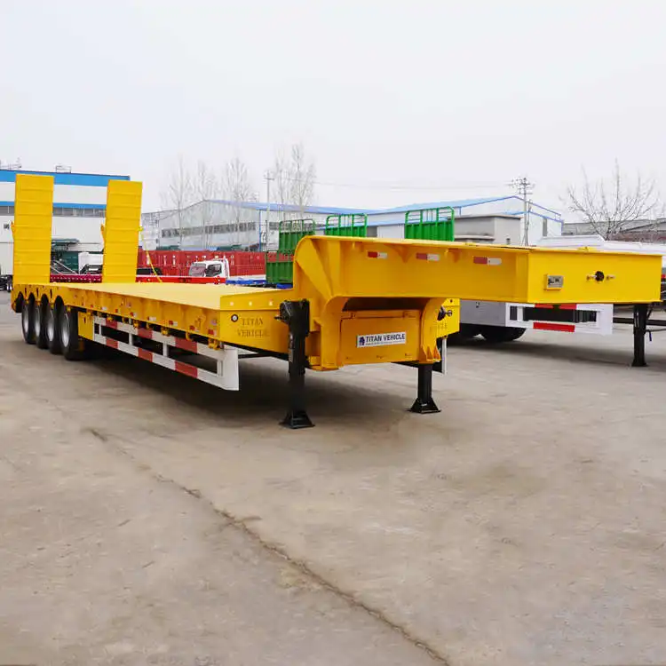 TITAN 4 Axle 100T Low bed Trailer Truck Lowbed trailer With Hydraulic Ramp For Export New in 2024