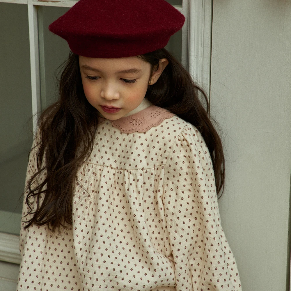 DE MARVI Kids Toddler Dots lace collar Casual A-line Dress babydoll Girls Clothing Wholesale Korean Manufacturer MADE IN KOREA