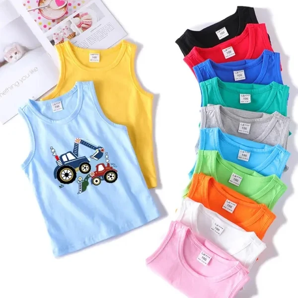 High quality summer boys 100% cotton Sleeveless vest cartoon machine printing boys t-shirts polo shirts tank top