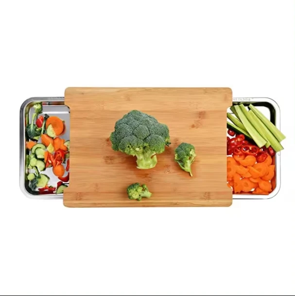 Chopping Board Style Bamboo, Wood Oiled Bamboo Countertop Cutting Board Large with steel tray