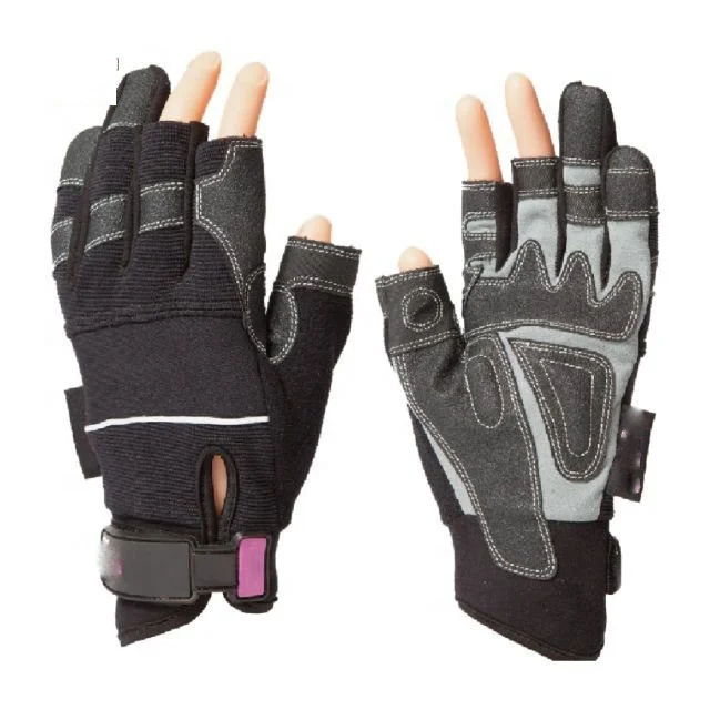 Non Slip Open Three Finger Warm Winter Working Industrial Mechanic Synthetic Leather Gloves