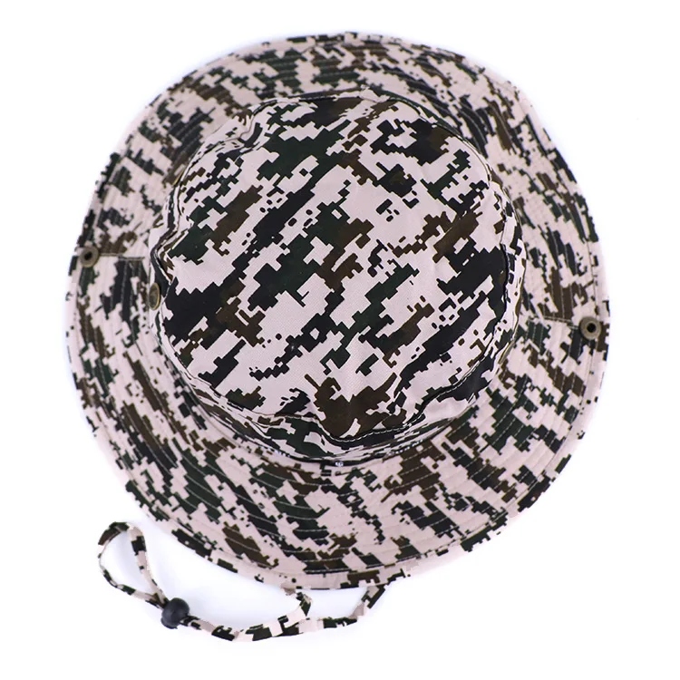Qianzun outdoor fishing adjustable string camouflage hat boonie cotton camo boonie hat with side snap