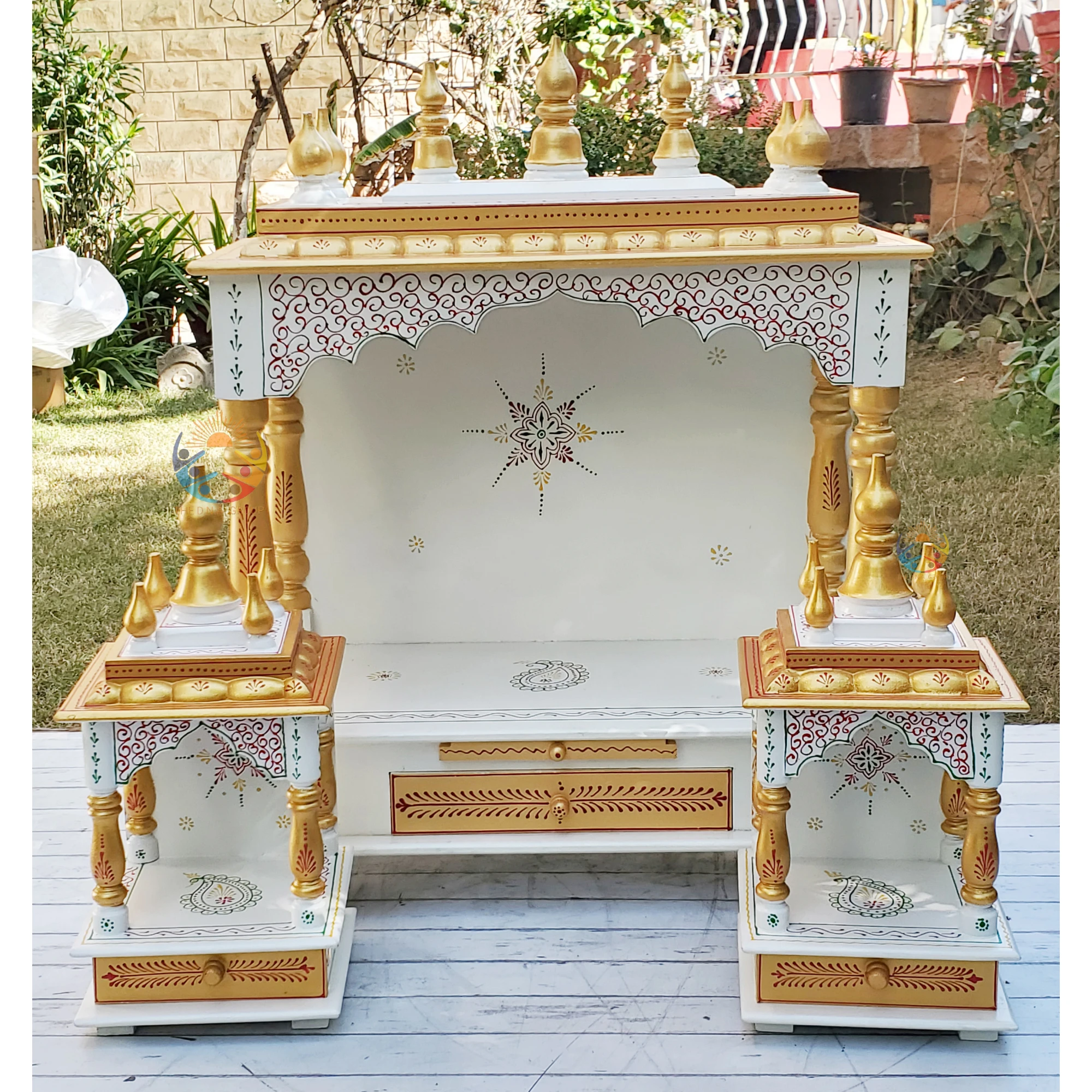 Indian Pooja Ghar Set of 3 with High-quality Craftsmanship Divine Decor Hand-painted Wood Mandir for Spiritual Home Accent