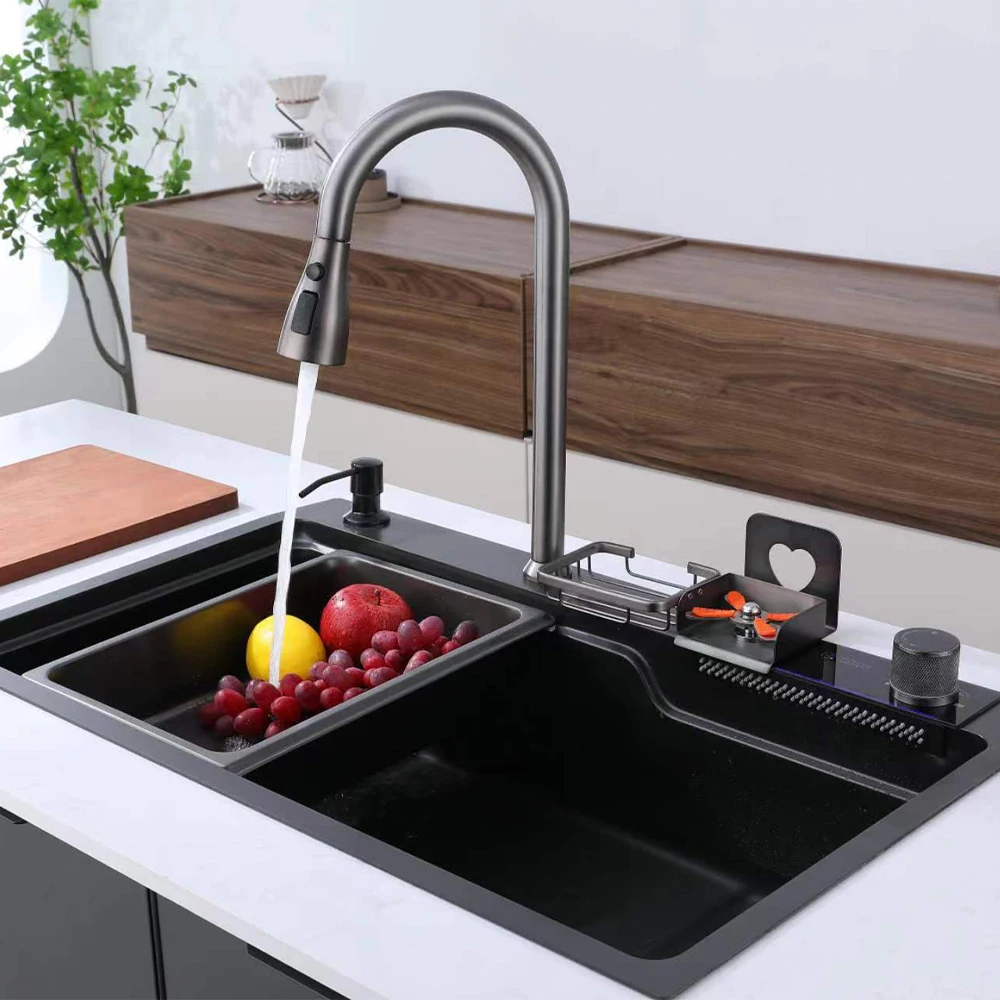 custom fregadero deep Basin Nano for kitchen sink soap dispenser above mount waterfall hidden kitchen sink