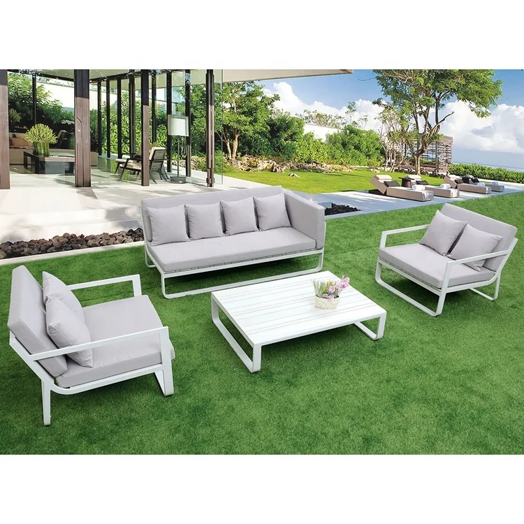 Plastic Wood Exterior Modular Sofa Patio Garden Sofa Outdoor Furniture Weather-resistant Modern Aluminum Steel Outdoor Sofa Set