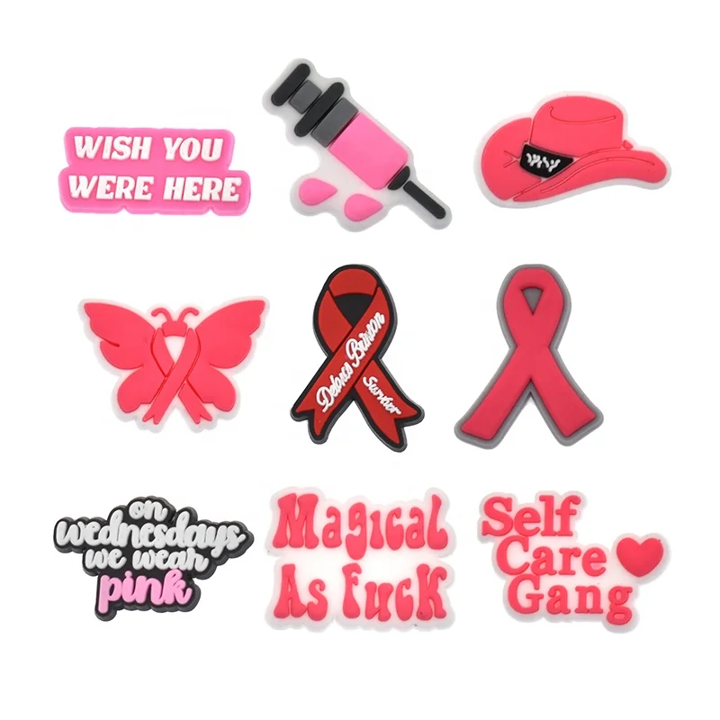 Breast Cancer Awareness Straw Toppers Charms Button Cover for Breast Cancer Awareness Party bar Club Straw