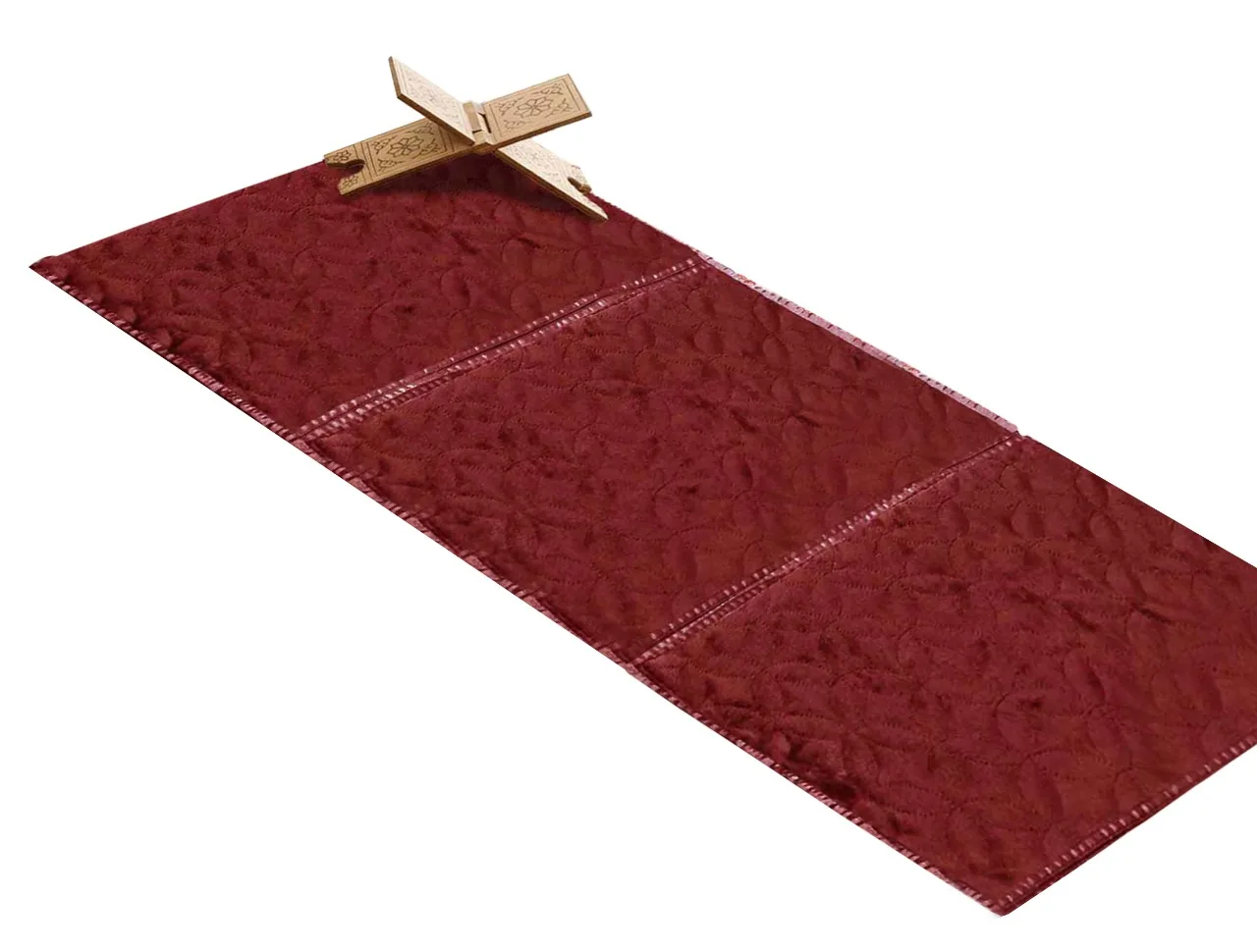 Soft Maroon Islamic Prayer Mat Foldable Polyester Muslim Rug for Living Room Take Back Rest for Prayer