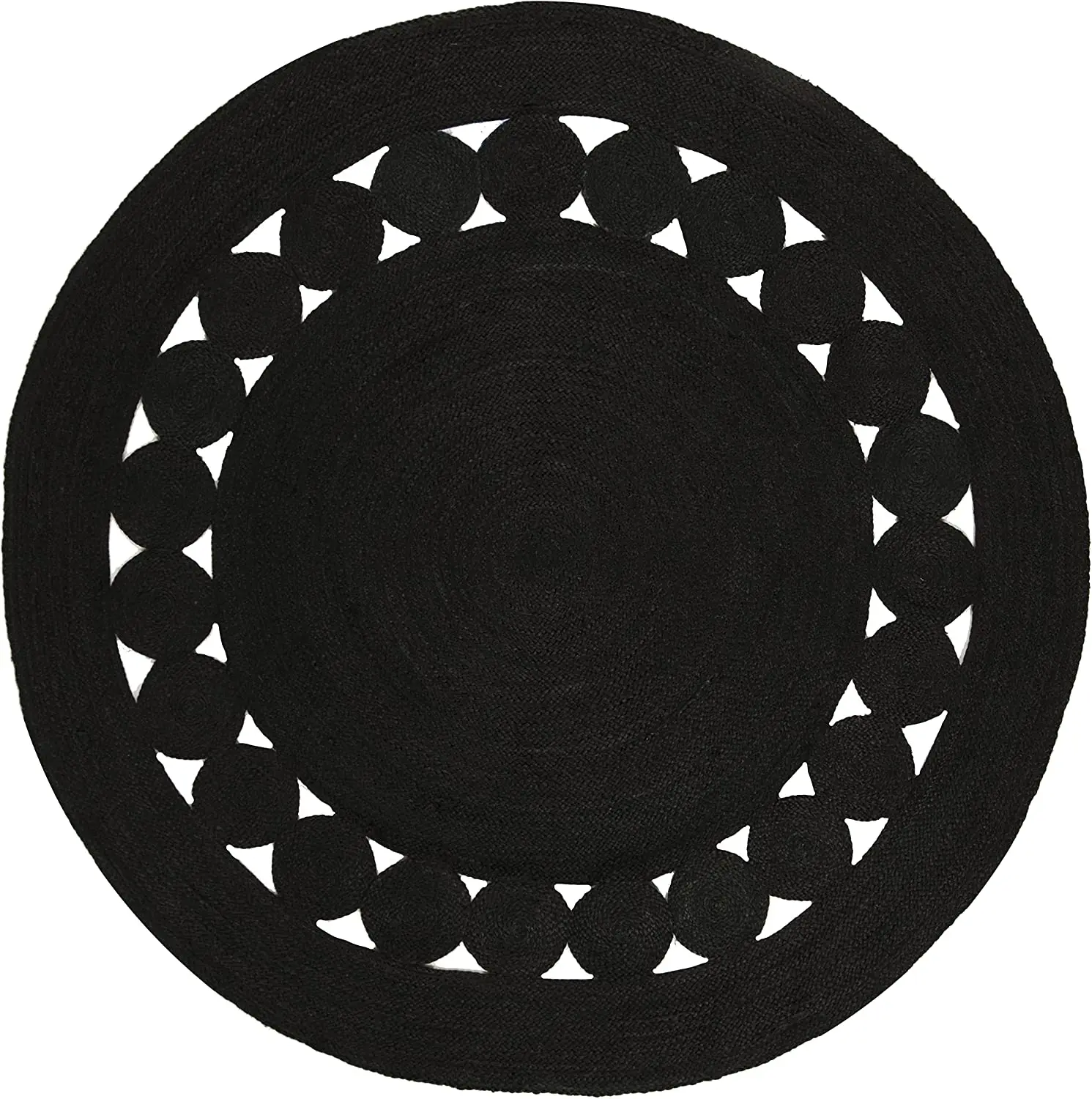 Natural Fiber Round Collection Round Black Handmade Boho Charm Farmhouse Jute Area Rug