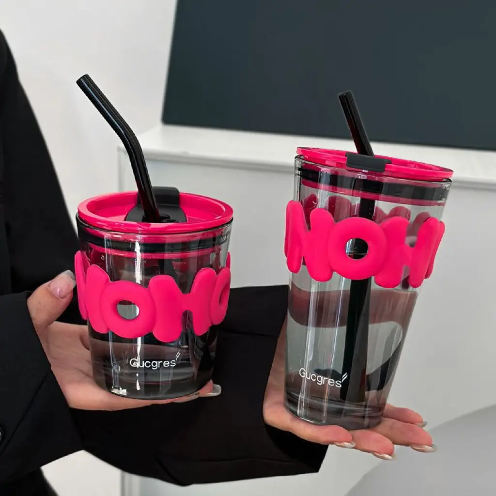 High -value large -capacity glass straw cup  wind INS juice cup coffee cup