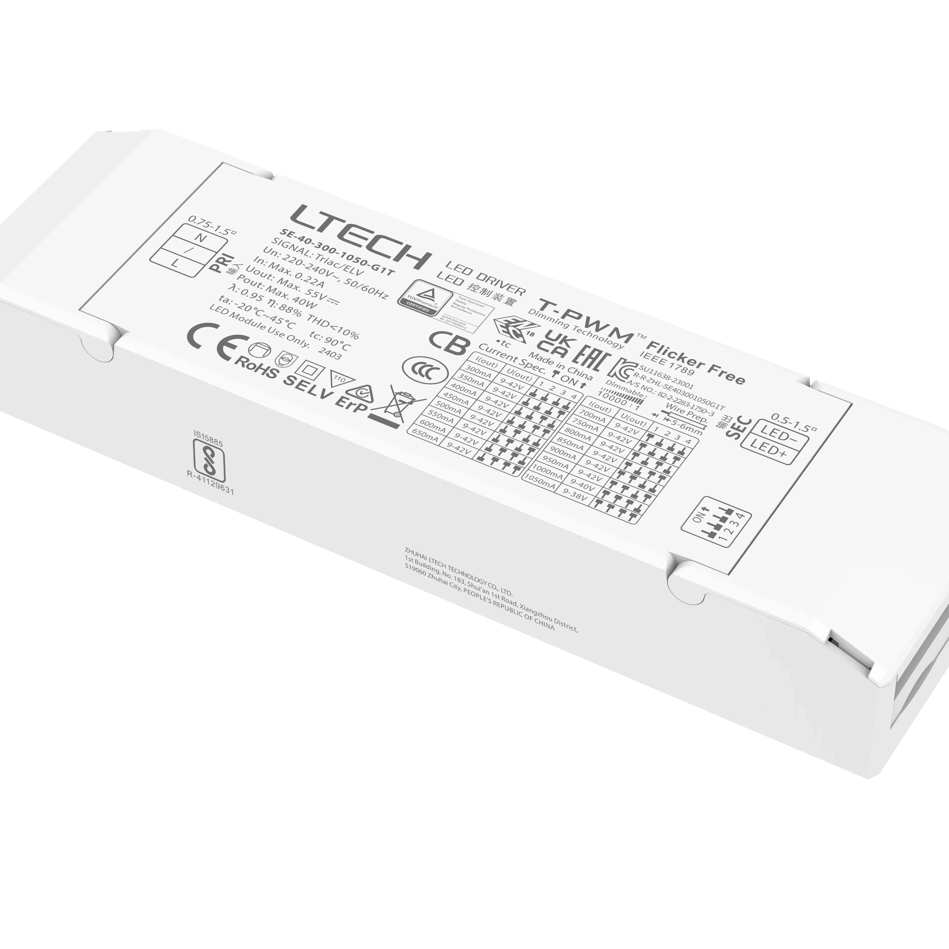LTECH SE-40-300-1050-G1T 2.7-40W Triac ELV dimming driver Triac CC Dimmable Driver phase cut dimming led Constant Current driver