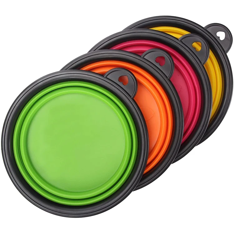 silica gel pet bowl portable travel easy carry water bottle foldable dogs food bowl with carabiner travel bowl