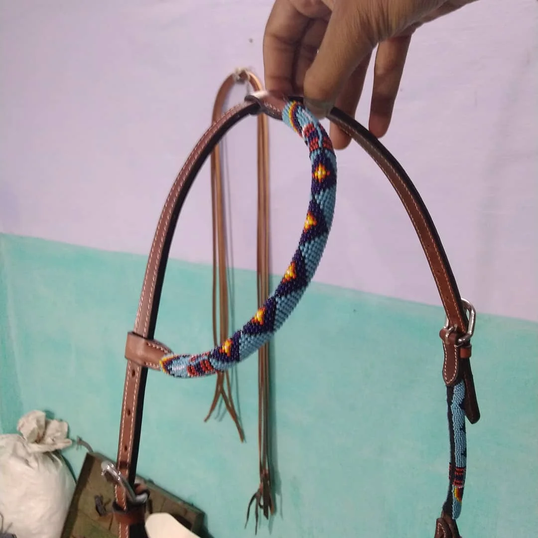 Top Quality100% Genuine Leather Western Beaded One Ear Headstall & Breast Collar Set With Wither Strap Supplier Manufacturer