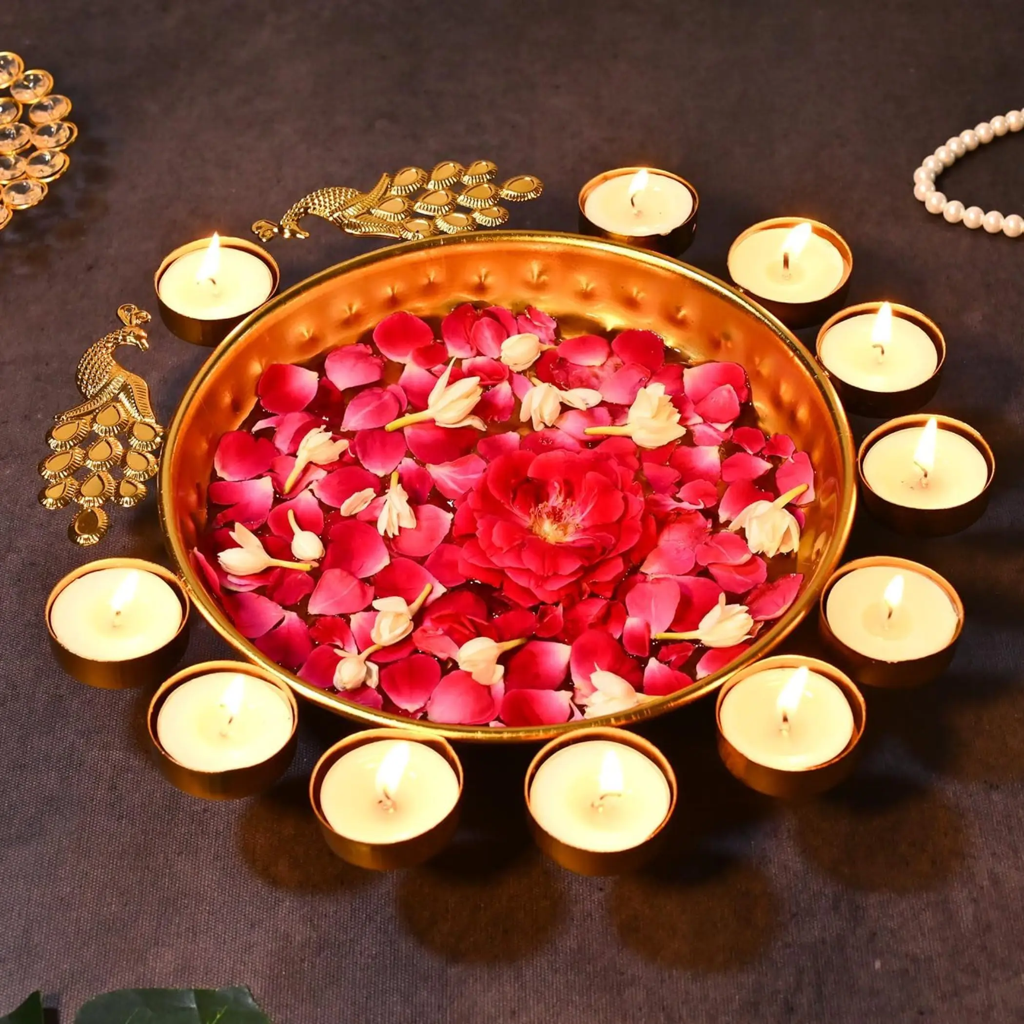 Indian Handmade Traditional Urli Bowl for Home Decor and Festive Decoration for Floating Flowers Tea-Light Candles for Diwali