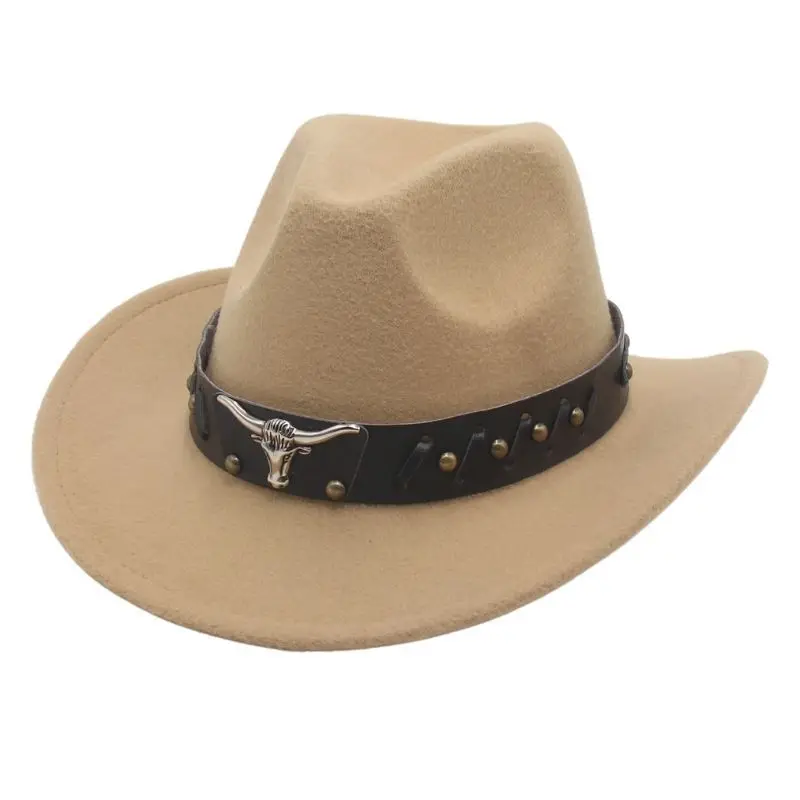 Handsome Western Cowboy Hat with Curved Brim New Release Riveted Bull Head Accessories
