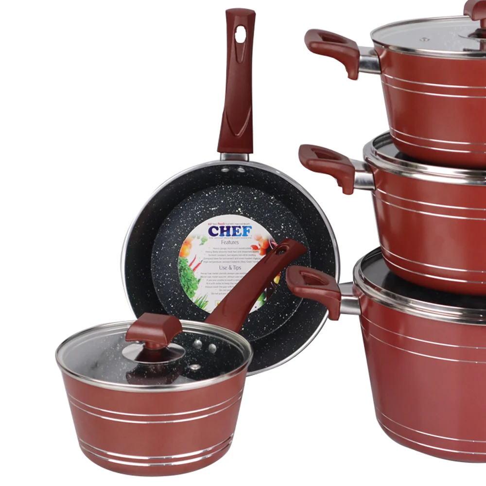 Chef Best Kitchen Ware Nordic Non-stick Cookware Set Non Stick 5pcs Set Aluminum Kitchen-Maroon 2022 Best seller