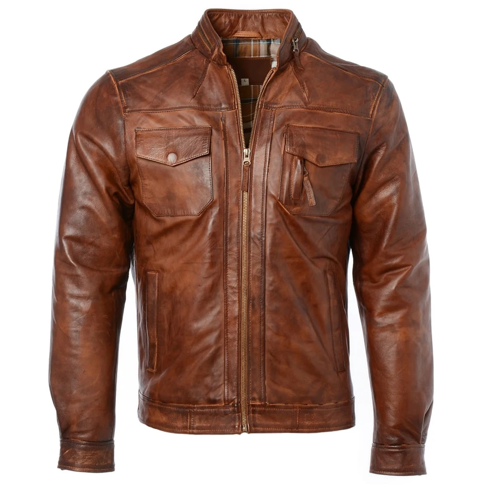 Men Biker Distressed Top Quality Material Wholesale Price Custom Pu Leather jacket