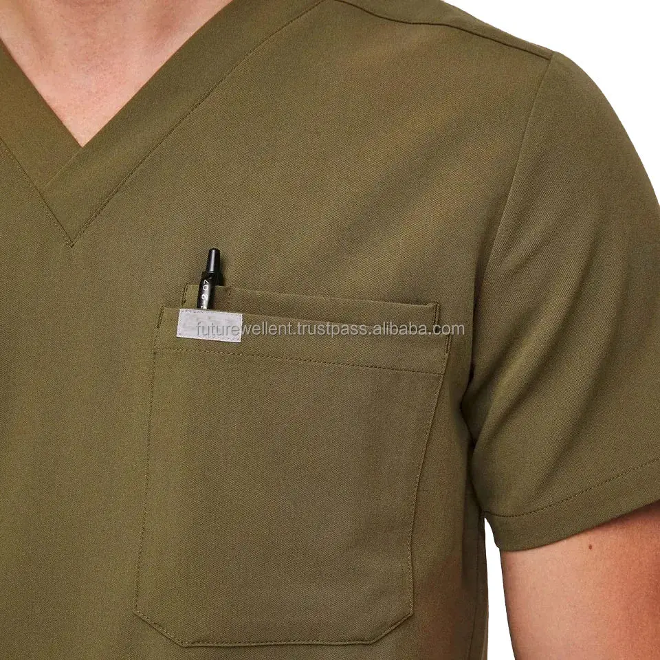 Hospital Medical Doctor Suits For Men Scrubs Nursing Surgical V-Neck Uniform Soft Spandex/Polyester Multi-Pocket Hospital Wear