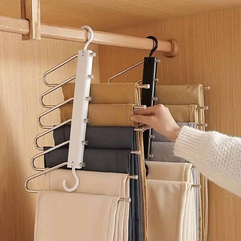 Multifunctional Stainless Steel Multilayer Pants Hanger Foldable Seamless Anti Slip for Hanging Clothes Closet Storage Organizer