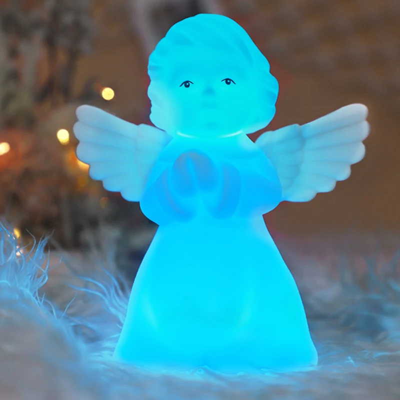 Factory Price Kids Toy Christmas Gift Home Decor Lamp  Soft Angel Shape RGB Baby Sleep Silicone Night Light