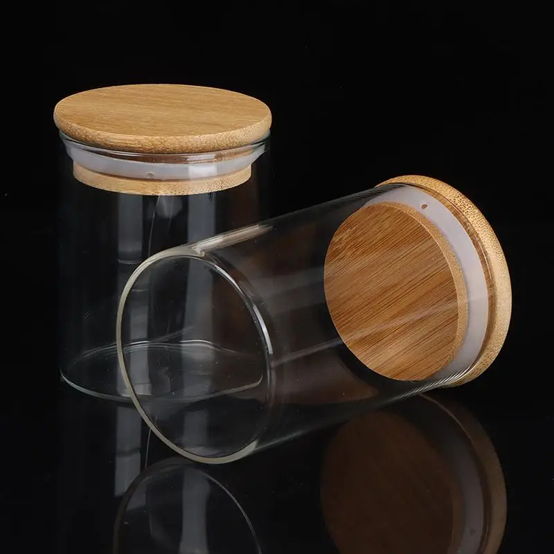 Transparent Glass Storage Tank Food Container With Bamboo  By KSN