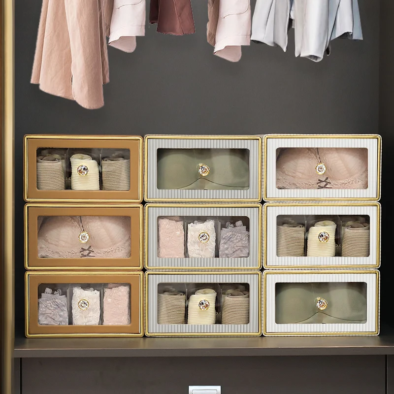 Fabric Foldable Closet Organizers and Storage Boxes Storing Clothes drawer storage box 3 Pack Sock leather Underwear Organizer