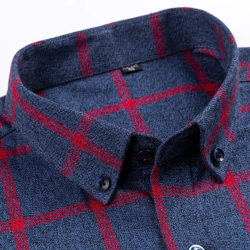 Brand 100%Cotton Checkered Casual shirts for Men Warm Long Sleeve Plaid Shirt Winter soft Striped Male comfortable shirt