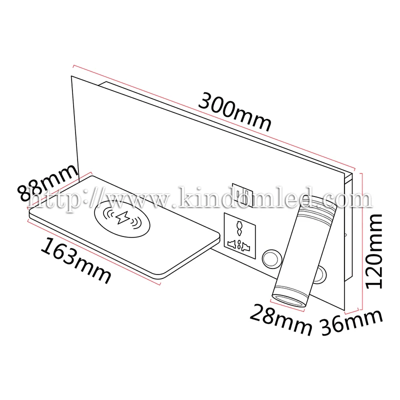 Indoor LED Wall Light Reading Lamp with USB Type-C Wireless Phone Charging Multi Plug Multifunction Bedroom Wall Lamp