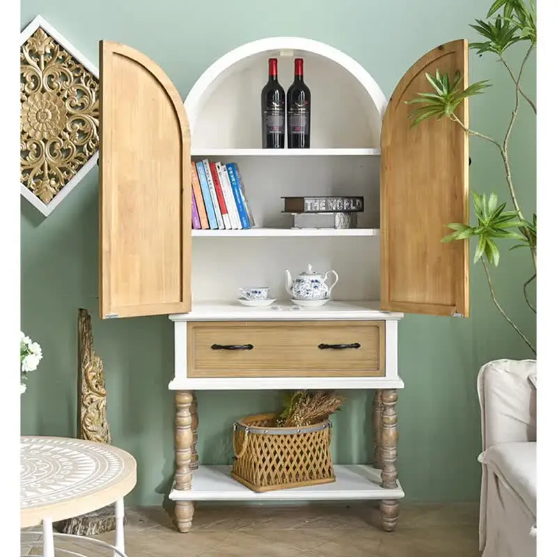 INNOVA HOME Solid Mahogany Wood Arched Design Buffet Cabinet Sideboard for Dining Room Kitchen Living Room Hotel Entry