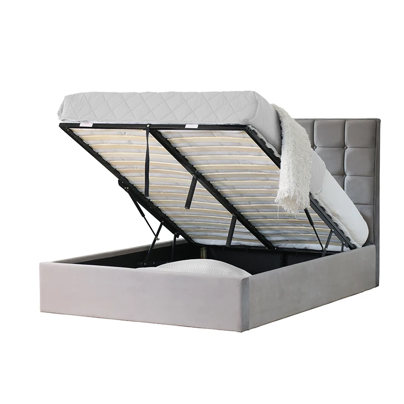 Wholesale KENSINGTON Upholstered Ottoman Bed Grey Velvet Fabric Texture Modern Simple Design Perfect for Hotel Villa