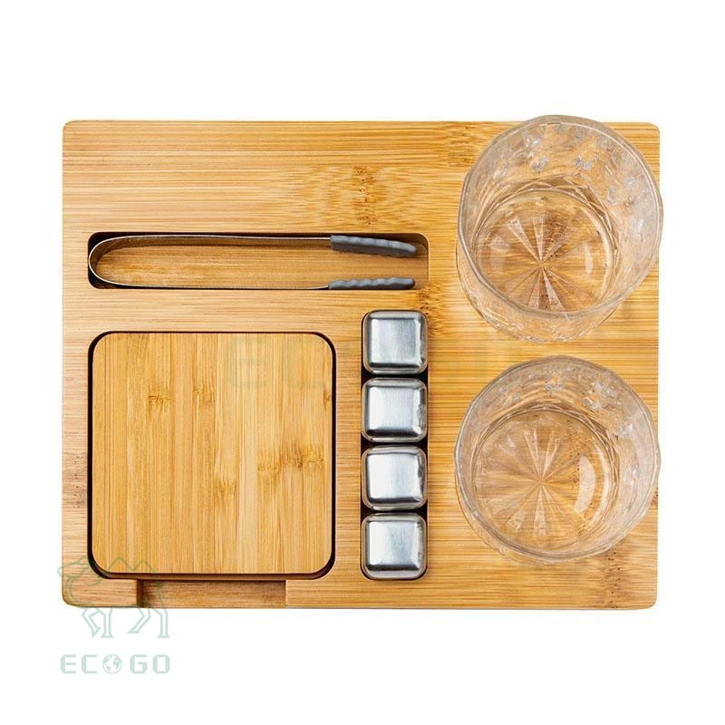 Bamboo Wooden 10-Piece Whiskey Set, Perfect Gift for Boyfriend, Whiskey Rocks for Perfect Drink