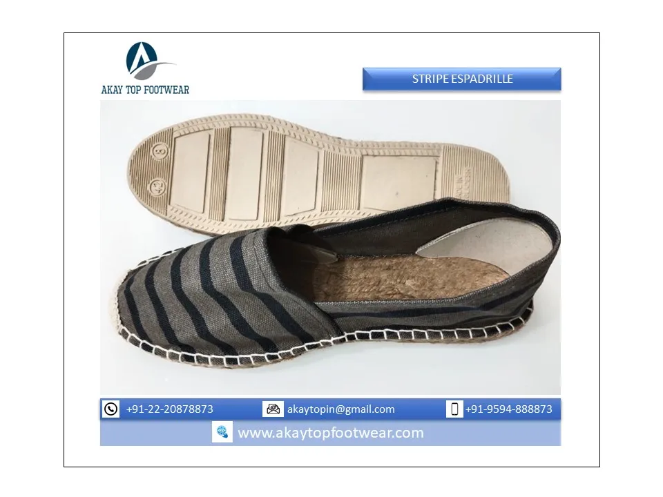 Traditional Style Stripe Pattern Plain Solid Color Espadrilles Flat Shoes with Cotton Yarn Stitching available at cheap price