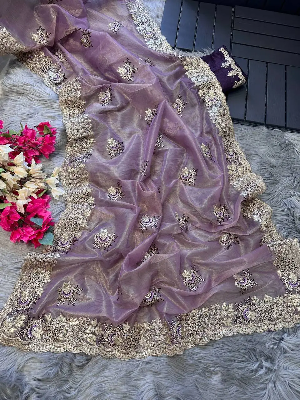 Beautiful Soft Tissue silk saree with Embroidery viscose thread work in saree, Party Wear saree, Wedding Wear Saree.